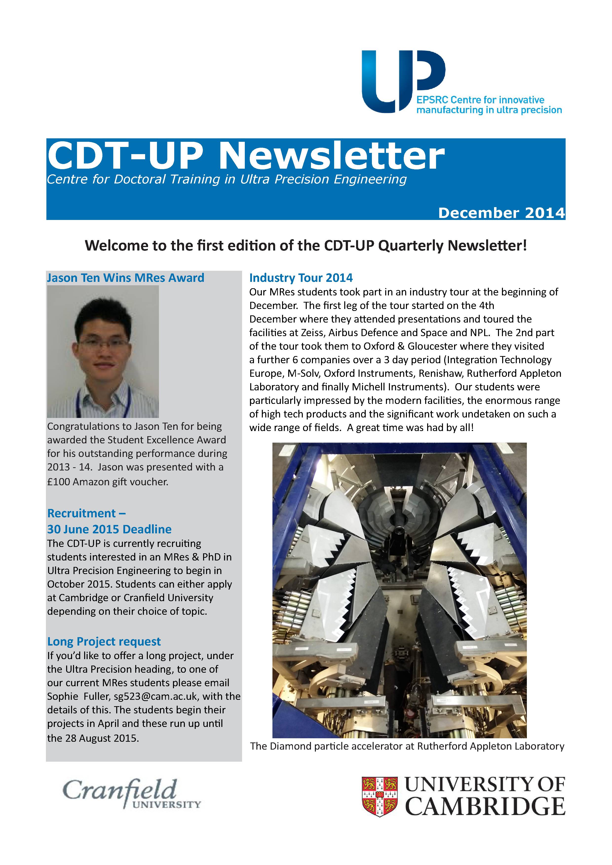 CDT in Ultra Precision Newsletter, December 2014
